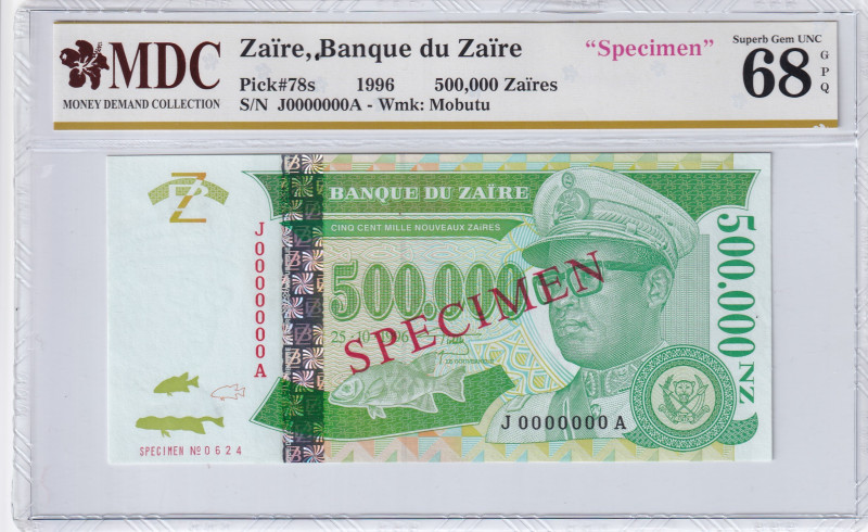 Zaire, 500.000 Zaires, 1996, UNC, p78s, SPECIMEN
UNC
MDC 68 GPQ
Estimate: USD...