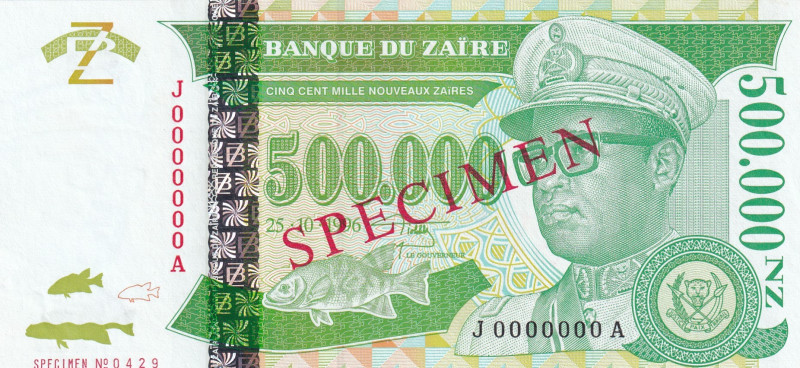 Zaire, 500.000 Zaires, 1996, UNC, p78s, SPECIMEN
UNC
Estimate: USD 20-40