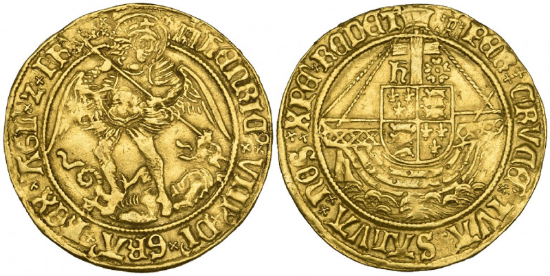 Henry VIII, First coinage (1509-26), angel, m.m. castle both sides, 5.10g (N. 17...