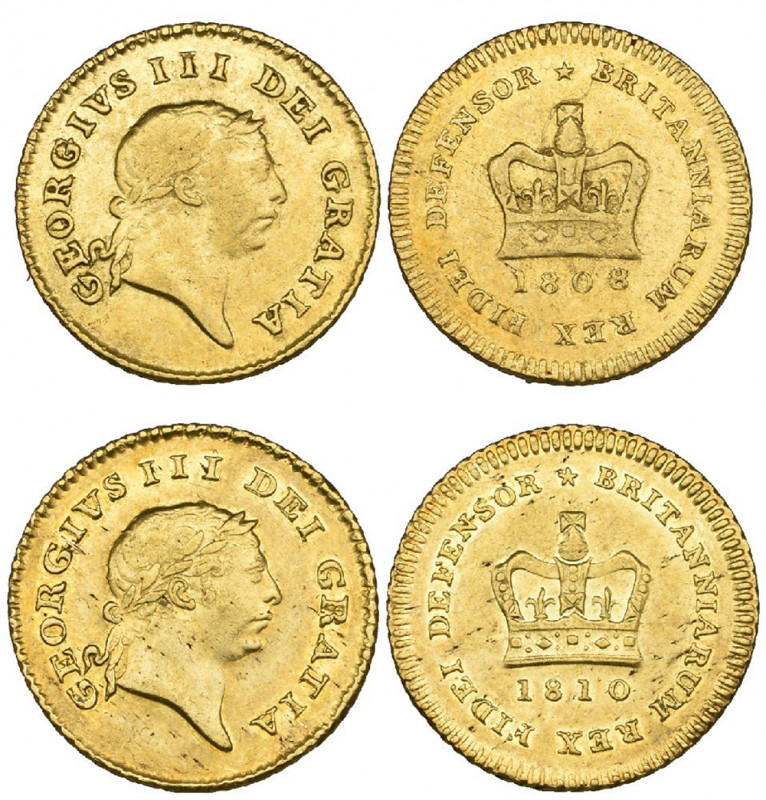 George III, third-guineas (2), 1808, 1810, (S. 3740), first almost very fine, se...