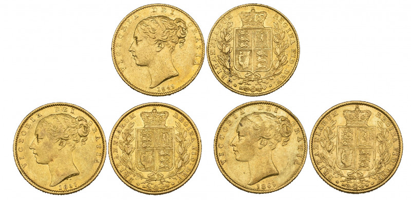 Victoria, young head, sovereigns (3), 1845, 1851, 1869 (S. 3852, 3852c, 3853), v...