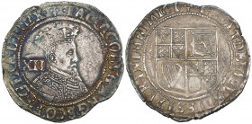 James I (1603-25), First coinage (1603-04), shilling, m.m. lis, second bust right, 5.67g (N. 2073; S. 2646), weak in places and flan slightly irregula...