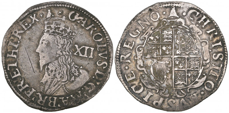 Charles I, Tower mint, shilling, m.m. bell, group E, rev., reads CHRISTTO (T dou...