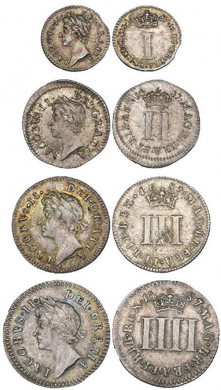 James II, maundy set, 1687, comprising fourpence (this 1687 0ver 6, threepence, ...