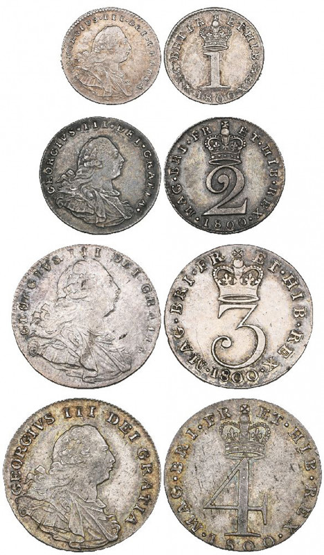 George III, maundy set, 1800, comprising fourpence, threepence, twopence and pen...