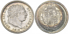 George III, shilling, 1816 (S. 3790), lightly toned, mint state with original lustre 

Estimate: GBP 140-180