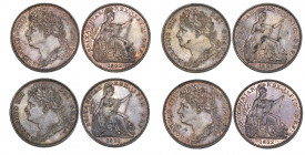 George IV, First Issue, farthings (4), 1821, 1822 (3), all with leaf ribs raised (S. 3822), the first toned, about extremely fine, others good extreme...