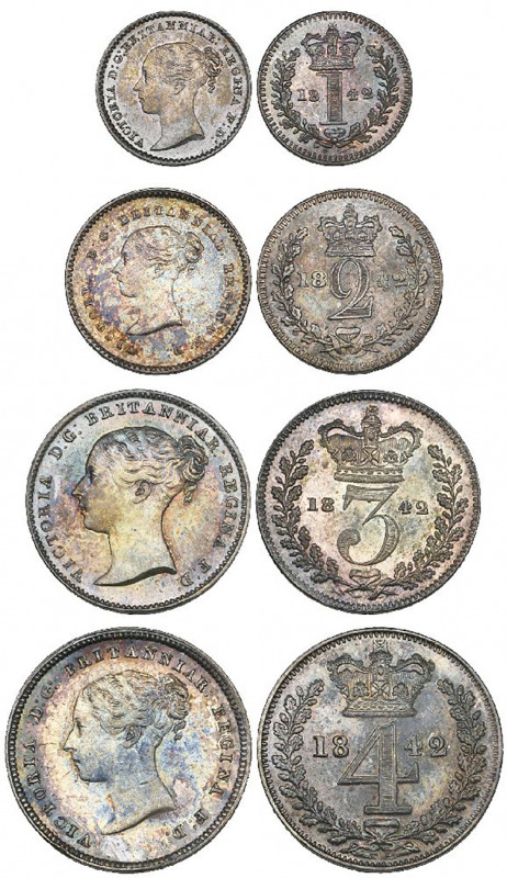 Victoria, young head, maundy set, 1842, comprising fourpence, threepence, twopen...