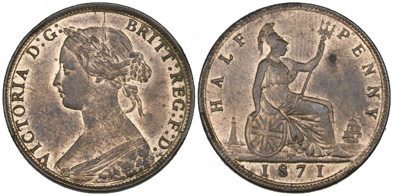 Victoria, bronze halfpenny, 1871, showing die flaws on obverse and some ‘ghostin...