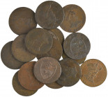 Lancashire, Lancaster, Thomas Worswick and Son, halfpennies (9), 1791 (2) (D. & H. 10, 18), with another, either 1791 or 92, severely double-struck th...