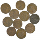 Lancashire, Manchester, I. Fielding, halfpennies (11), 1792, grocer's arms, rev., balemark of the Honourable East India Company (D. & H. 134), 1793 (9...