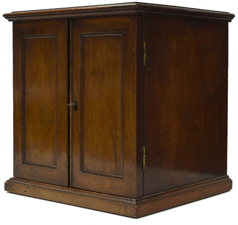 Cabinet: a mahogany coin cabinet by Turton (280mm wide x 290mm high x 255mm deep...