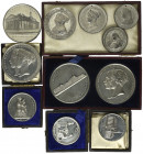 Victoria, Crystal Palace, 1854, pair of white metal medals, 63mm, in case of issue (broken at hinge); together with other Victorian white metal medals...