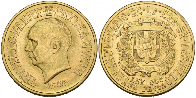 Dominican Republic, 25th Anniversary of the Trujillo era, 1955, 30 pesos, 29.64g...