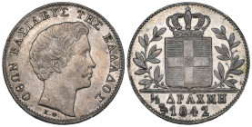Greece, Otho (1832-62), half drachmi, 1842, Athens mint, ΟΘΩΝ ΒΑΣΙΛΕΥΣ ΤΗΣ ΕΛΛΑΔΟΣ, head right, engraver’s initials Κ.Φ. below, rev., crowned Greek ar...