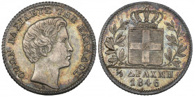 Greece, Otho (1832-62), half drachmi, 1846, Athens mint, ΟΘΩΝ ΒΑΣΙΛΕΥΣ ΤΗΣ ΕΛΛΑΔΟΣ, head right, engraver’s initials Κ.Φ.below, rev., crowned Greek arm...