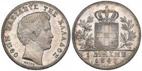 Greece, Otho (1832-62), drachmi, 1846, Athens mint, ΟΘΩΝ ΒΑΣΙΛΕΥΣ ΤΗΣ ΕΛΛΑΔΟΣ, head right, engraver’s name ΦoϊΓΤ below, rev., crowned Greek arms with ...