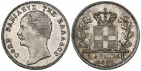 Greece, Otho (1832-62), drachmi 1851, Vienna mint, ΟΘΩΝ ΒΑΣΙΛΕΥΣ ΤΗΣ ΕΛΛΑΔΟΣ, older head left of new type, rev., crowned Greek arms with Bavarian cent...