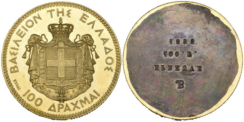 Greece, George I (1863-1913), trial striking of the reverse of 100 drachmai, cir...