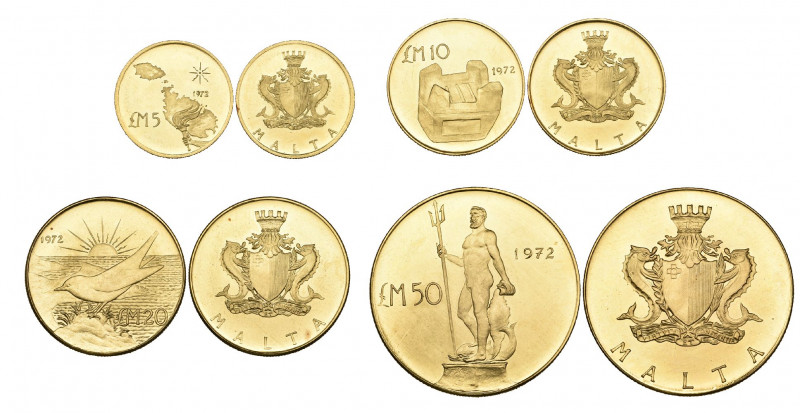 Malta, Republic, set of four gold coins, 1972, comprising 5, 10, 20 and 50 pound...