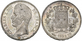 France, Charles X (1824-1830), 2 francs, 1828 BB, Strasbourg mint, bare head left, rev., crowned shield of arms within wreath, value beside, date and ...