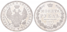 Russia, Nicholas I, rouble, 1851 СПБ ПА, with small crown (Bitkin 228), a highly reflective and fully frosted prooflike specimen, a few minor surface ...