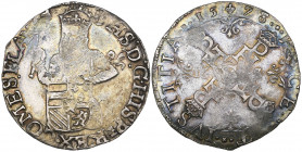 Spanish Netherlands, Flanders, Philip II, Third coinage (1577-79), halve-statendaalder, 1578 Bruges, m.m. lis dividing date, crowned three-quarters bu...