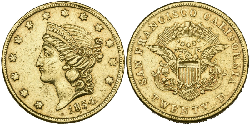 U.S.A., California, Kellogg & Co., double eagle, 1854, variety of the last with ...