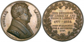 France / U.S.A., General Lafayette (1757-1834), copper tribute medal, 1824, by François Caunois, bust right, rev., THE DEFENDER OF AMERICAN AND FRENCH...