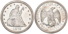 U.S.A., 20 cents, 1875 S, San Francisco mint, mint state and lightly toned, in NGC holder graded MS63

Estimate: GBP 350-450