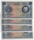 Cyprus, Republic of Cyprus, 250 mils (4), 1 December 1961, consecutive serial nos. A/1 129669 to A/1 129672, blue and multicoloured (Pick 37a), uncirc...