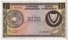 Cyprus, Republic of Cyprus, £1, 1 December 1961, serial no. A/2 181615, brown and multicoloured (Pick 38a), tiny mark on reverse, otherwise uncirculat...