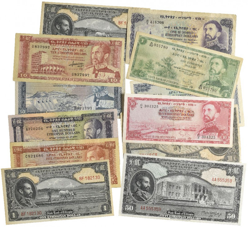 Ethiopia, 1945 issue, 50 dollars, signed Rozell, 10 dollars, dollars (2), all si...