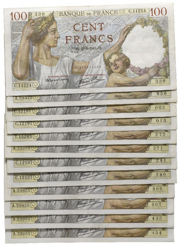 France, Banque de France, 100 francs (12), various dates 23 May 1940 to 19 March...