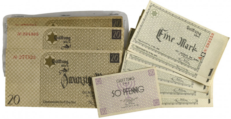 Poland, Lodz, ‘Littmannstadt’ Ghetto currency notes, comprising 50 pfennig, 1 ma...
