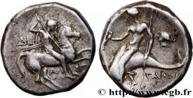 CALABRIA - TARAS
Type : Nomos ou didrachme 
Date : c. 250-235 AC. 
Mint name / Town : Tarente, Calabre 
Metal : silver 
Diameter : 19,5  mm
Orientatio...