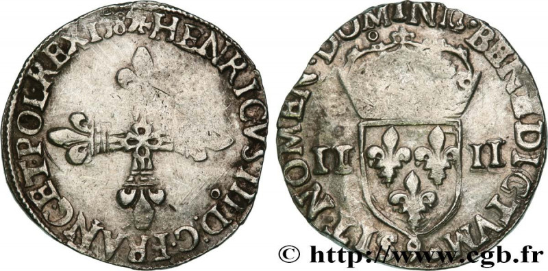 HENRY III
Type : Quart d'écu, croix de face 
Date : 1587 
Mint name / Town : Ren...