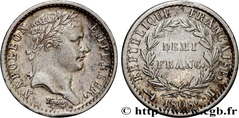 PREMIER EMPIRE / FIRST FRENCH EMPIRE
Type : Demi-franc Napoléon Ier tête laurée,...