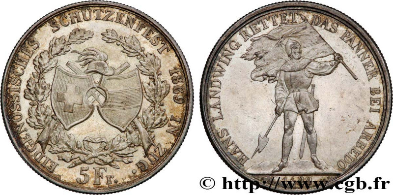 SWITZERLAND
Type : 5 Francs, monnaie de Tir, Zoug 
Date : 1869 
Quantity minted ...