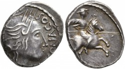 CELTIC, Southern Gaul. Allobroges. Circa 61-40 BC. Quinarius (Silver, 15 mm, 1.96 g, 6 h), Durnacos. [DV]RNACOS Head ot Athena to right, wearing winge...
