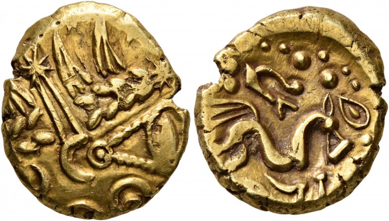 CELTIC, Northeast Gaul. Suessiones. Early 1st century BC. Stater (Gold, 18 mm, 6...