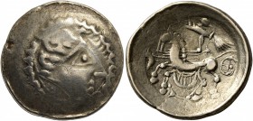 CELTIC, Central Europe. Helvetii. Late 2nd-early 1st century BC. Scyphate Stater (Electrum, 23 mm, 7.30 g, 9 h). Celticized laureate head of Apollo to...