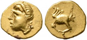 CELTIC, Central Europe. Boii. 2nd century BC. 1/24 Stater (Gold, 6 mm, 0.36 g, 12 h). Male head to left, wearing torque (?). Rev. Bird standing left, ...