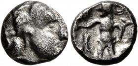 CELTIC, Central Europe. Boii. 1st century BC. Obol (Silver, 9 mm, 0.91 g, 7 h), Athena-Alkis-series. Male head to right. Rev. Athena Alkis standing le...