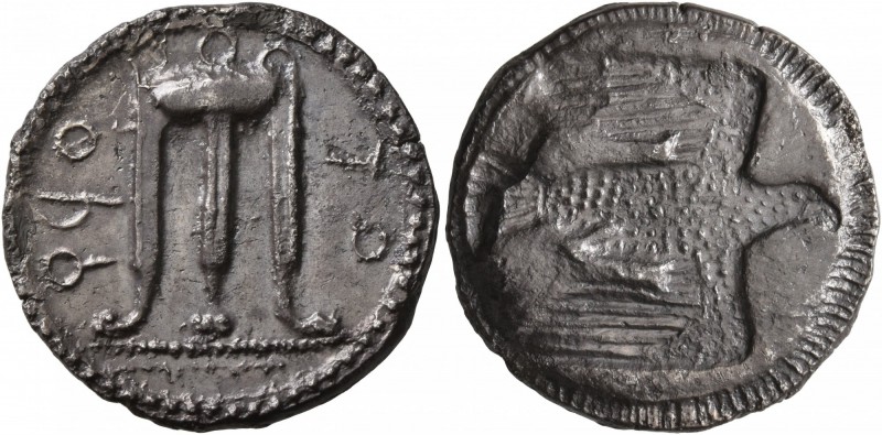BRUTTIUM. Kroton. Circa 500-480 BC. Stater (Silver, 23 mm, 7.56 g, 10 h). Ϙ P O-...