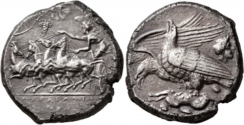 SICILY. Akragas. Circa 409-406 BC. Tetradrachm (Silver, 25 mm, 16.67 g, 4 h). AK...