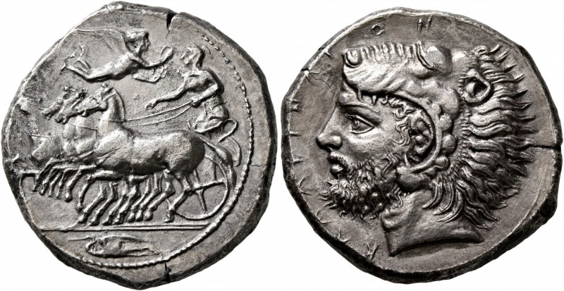 SICILY. Kamarina. Circa 415-405 BC. Tetradrachm (Silver, 27 mm, 16.89 g, 9 h). C...