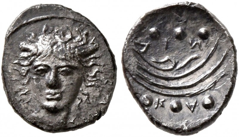 SICILY. Kamarina (?). Circa 413-410 BC. Hemilitra (Silver, 9 mm, 0.39 g, 7 h). Σ...
