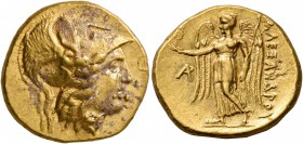 KINGS OF MACEDON. Alexander III ‘the Great’, 336-323 BC. Stater (Gold, 18 mm, 8.55 g, 1 h), Arados, struck under Menes, circa 325/4-324/3 BC. Head of ...