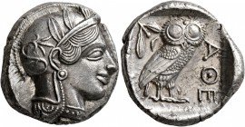 ATTICA. Athens. Circa 430s-420s BC. Tetradrachm (Silver, 23 mm, 17.13 g, 1 h). Head of Athena to right, wearing crested Attic helmet decorated with th...